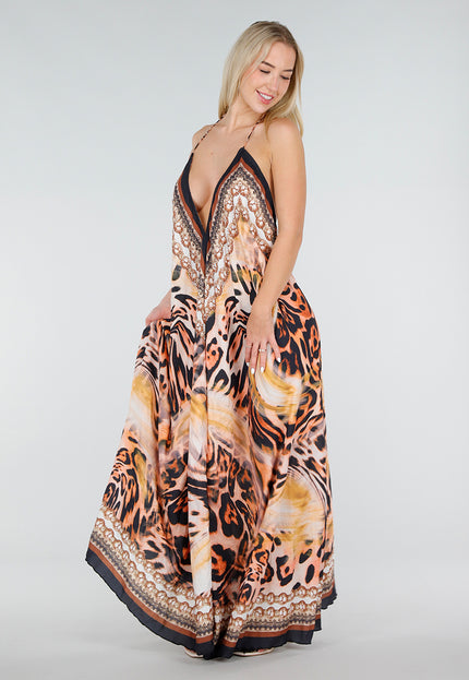 SALE30 Maxi Jurk met Print en Strass Details