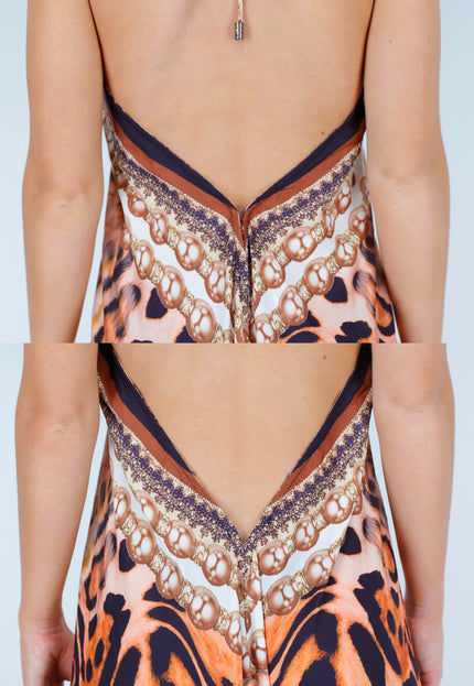SALE30 Maxi Jurk met Print en Strass Details