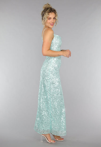SALE30 Maxi Split Jurk Pailletten Jurk in Mintgroen