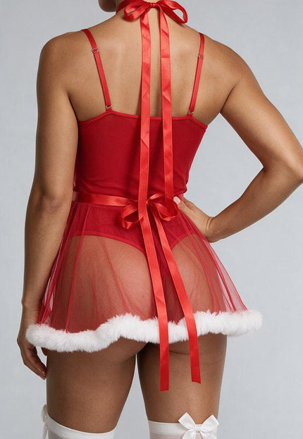 SALE30 Mesh Kerst Lingerie Setje met Jurkje