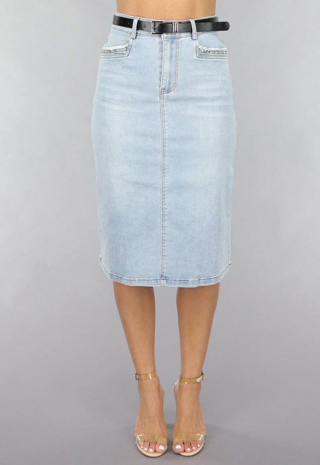 SALE30 Midi Denim Rok met Studs en Riempje