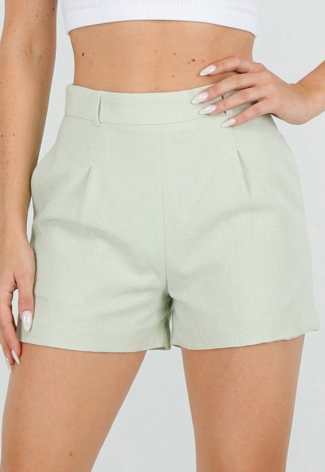 SALE30 Mintgroene Linnenlook Short met Plooien