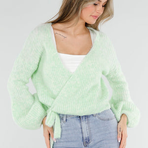 SALE30 Mintgroene Wikkel Vest met Ballonmouwen