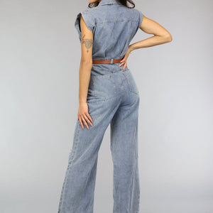 SALE30 Mouwloze Denim Jumpsuit met Riem