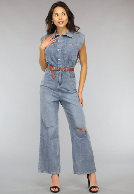 SALE30 Mouwloze Denim Jumpsuit met Riem