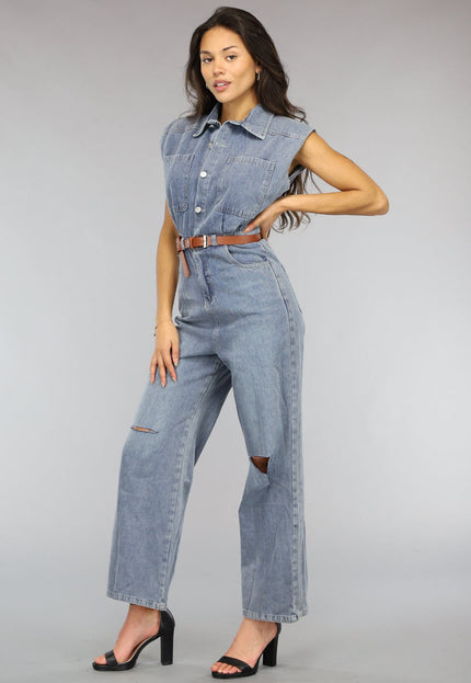 SALE30 Mouwloze Denim Jumpsuit met Riem
