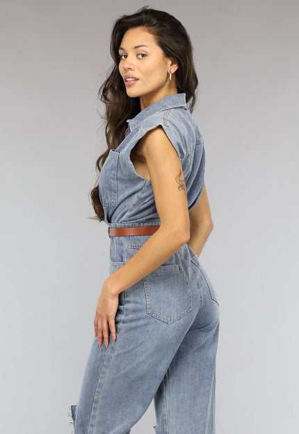 SALE30 Mouwloze Denim Jumpsuit met Riem