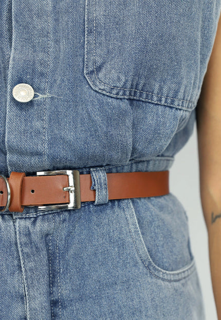 SALE30 Mouwloze Denim Jumpsuit met Riem