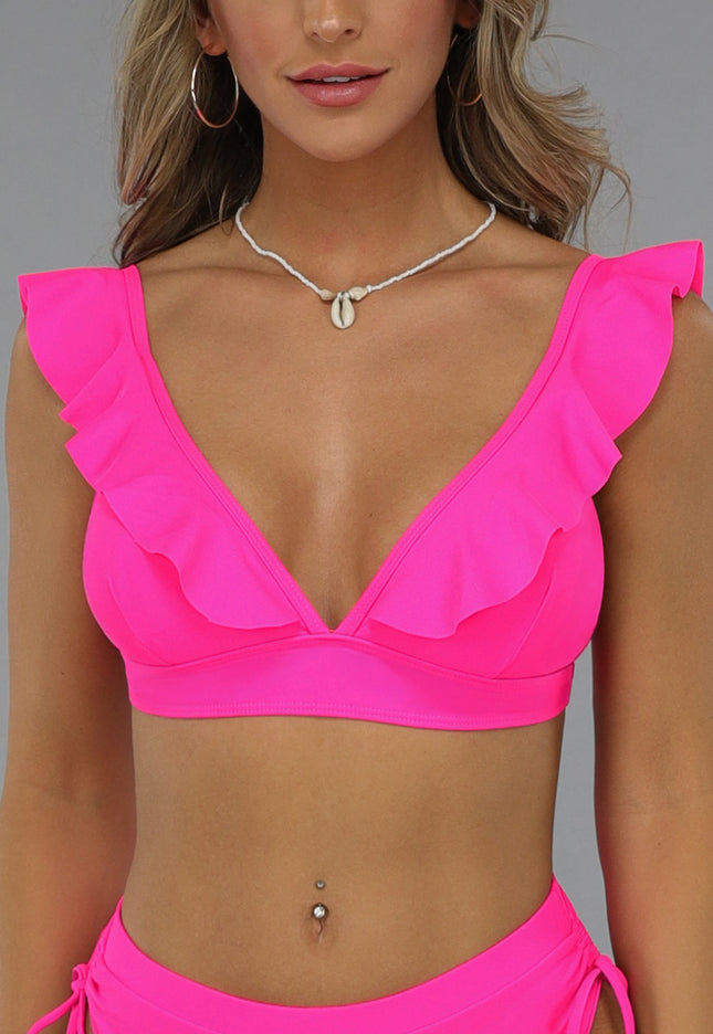 SALE30 Neon Roze Ruffle Bikini Top