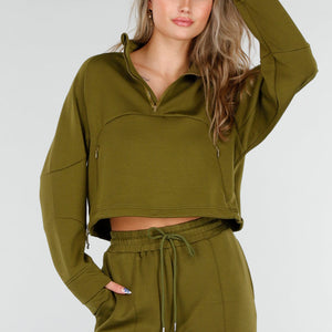 SALE30 Olijfgroene Cropped Trui
