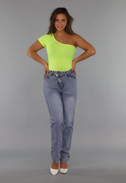 SALE30 One Shoulder Neon Gele Bodysuit