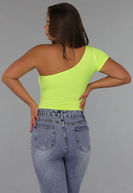 SALE30 One Shoulder Neon Gele Bodysuit