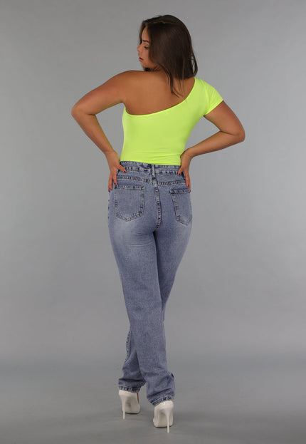 SALE30 One Shoulder Neon Gele Bodysuit