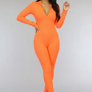 SALE30 Oranje Stretch Rib Jumpsuit met Rits