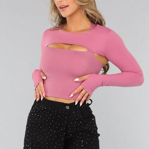 SALE30 Oudroze Sportieve Bolero met Brede Hals