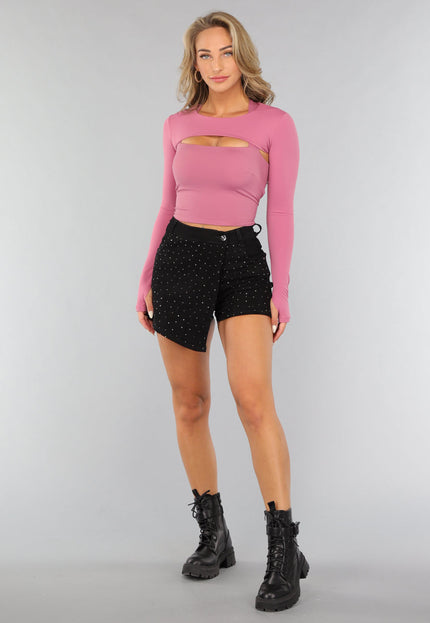 SALE30 Oudroze Sportieve Bolero met Brede Hals