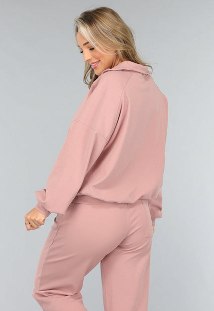 SALE30 Oudroze Trui met Rits Detail