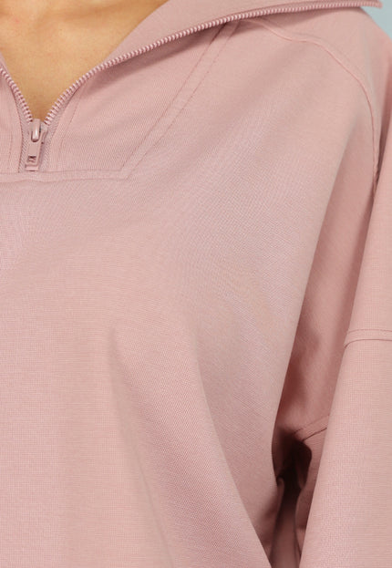 SALE30 Oudroze Trui met Rits Detail