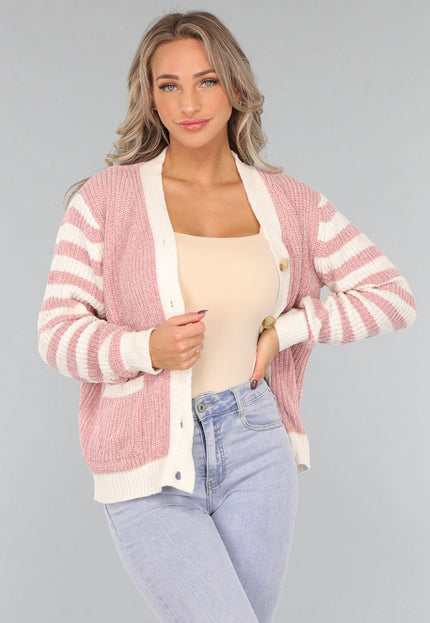 SALE30 Oudroze Vest met Gestreepte Mouwen