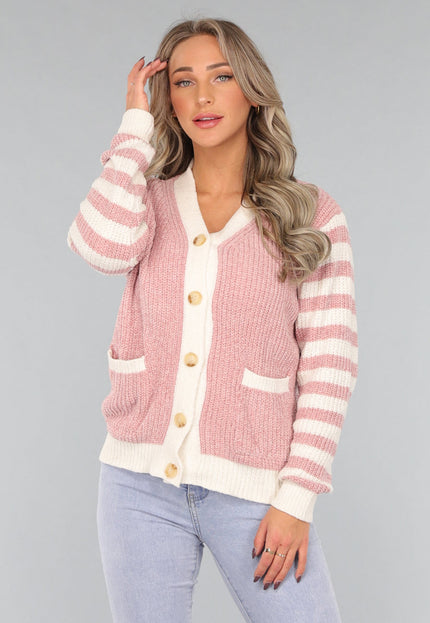 SALE30 Oudroze Vest met Gestreepte Mouwen