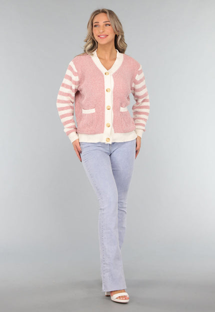 SALE30 Oudroze Vest met Gestreepte Mouwen