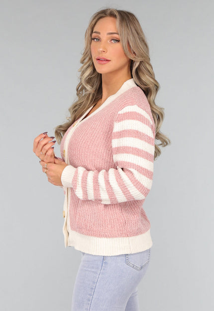 SALE30 Oudroze Vest met Gestreepte Mouwen