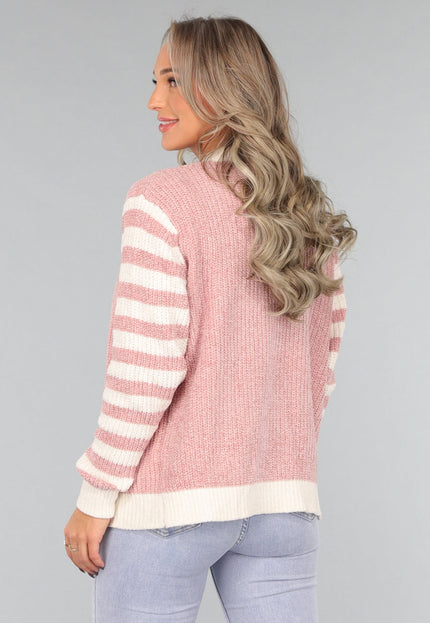 SALE30 Oudroze Vest met Gestreepte Mouwen