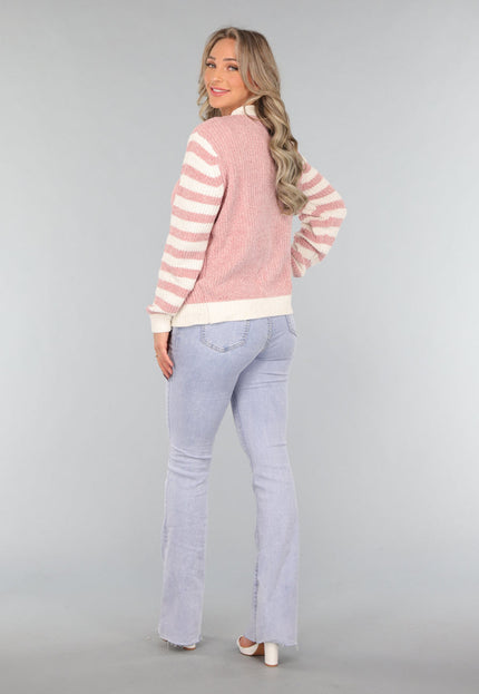SALE30 Oudroze Vest met Gestreepte Mouwen