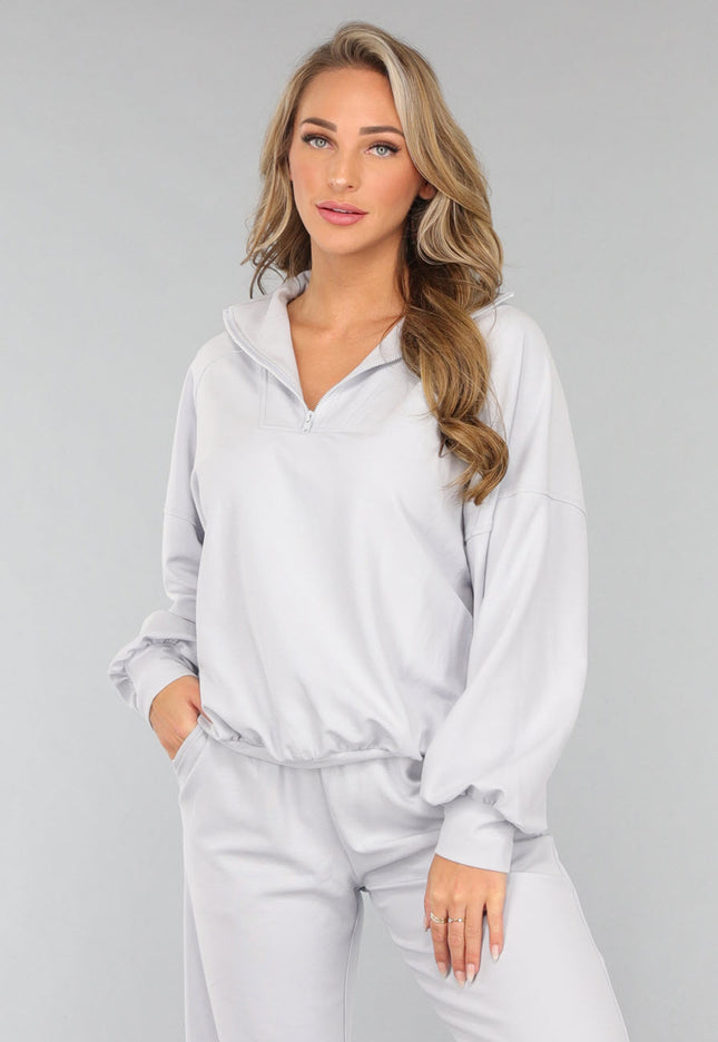 SALE30 Oversized Trui met Rits in Lichtblauw