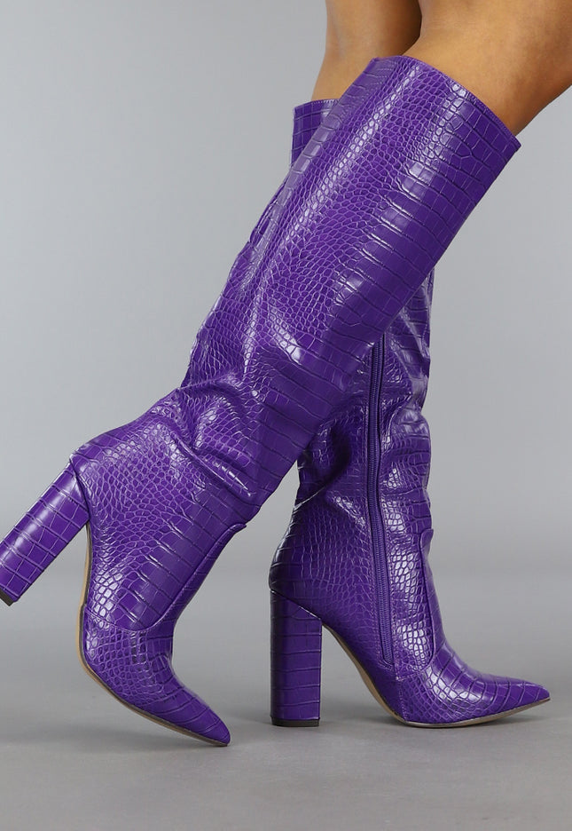 SALE30 Paarse Croco Laars met Spitse Neus