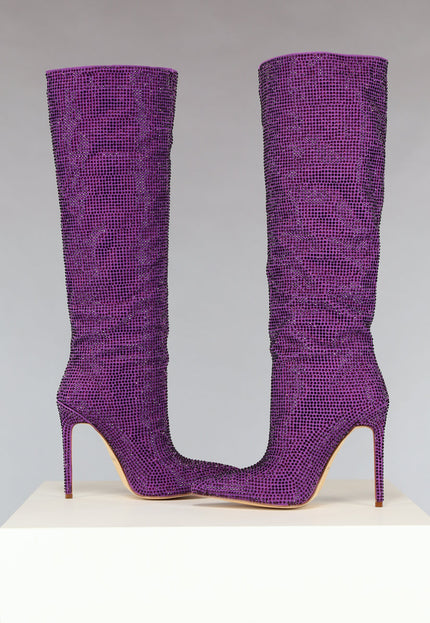 SALE30 Paarse Glitter Laarzen met Stiletto Hak