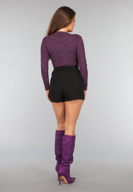 SALE30 Paarse Longsleeve Top met Gebleekte Look