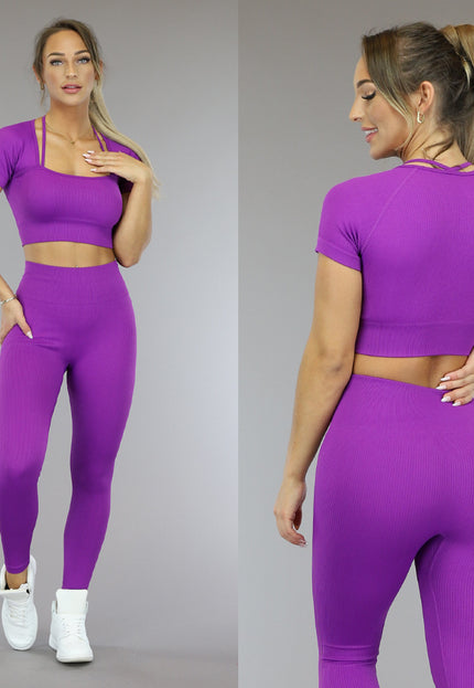 SALE30 Paarse Sporttop met Vierkante Hals