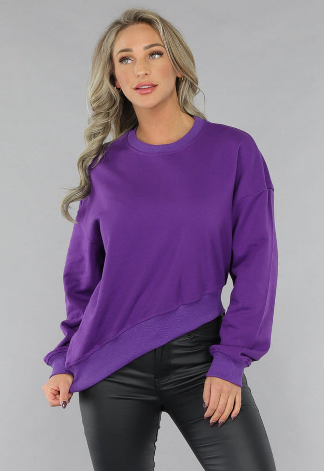 SALE30 Paarse Sweater met Schuine Afwerking