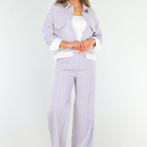 SALE30 Paarse Two Piece Set met Jasje en High Waist Broek