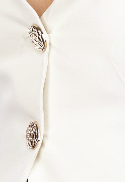 SALE30 Pantalon Gilet Suit met Statement Knopen in Beige