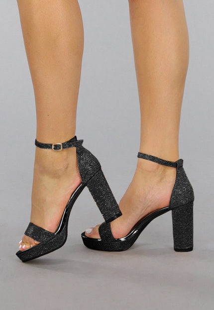 SALE30 Peeptoe Sandaletten in Zwart met Glitters