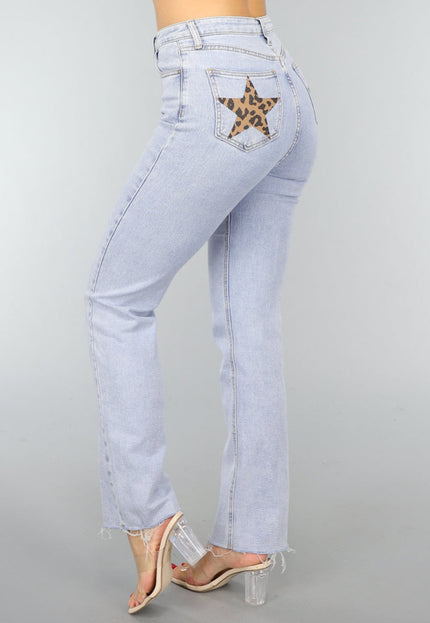 SALE30 Rechte Jeans met Panterprint Sterren