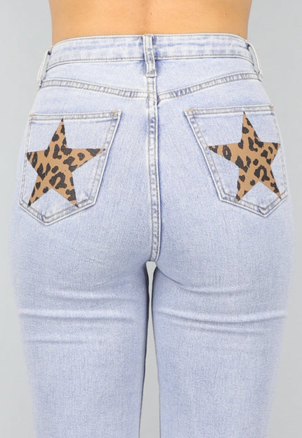 SALE30 Rechte Jeans met Panterprint Sterren