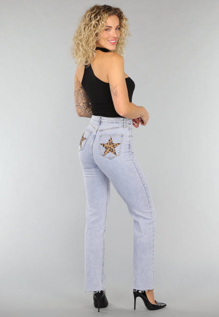 SALE30 Rechte Jeans met Panterprint Sterren
