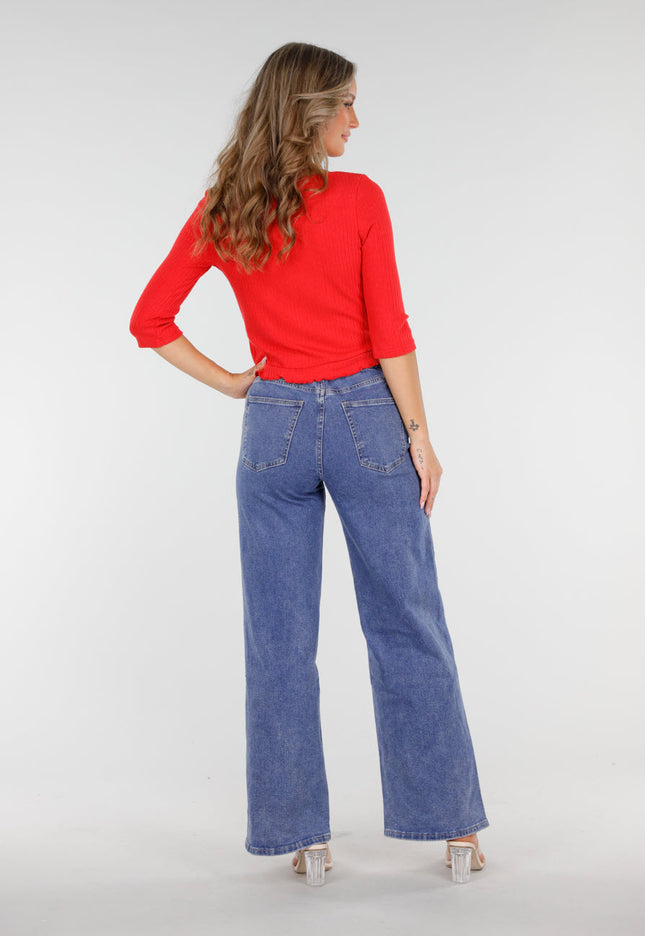 SALE30 Rib Top met Roosknopen