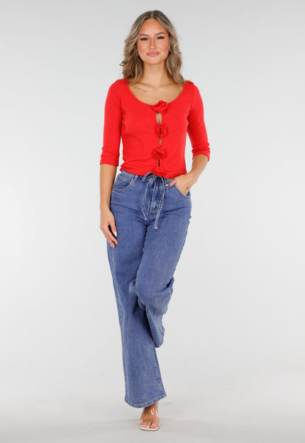 SALE30 Rib Top met Roosknopen