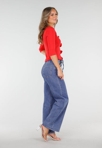 SALE30 Rib Top met Roosknopen