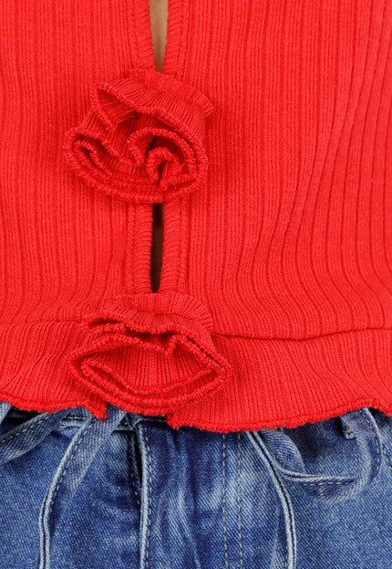 SALE30 Rib Top met Roosknopen