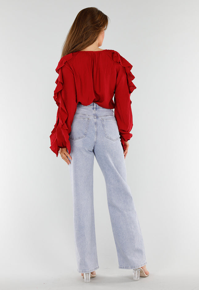 SALE30 Rode Blouse met Ruches