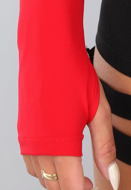 SALE30 Rode Cropped Bolero met Duimgaten