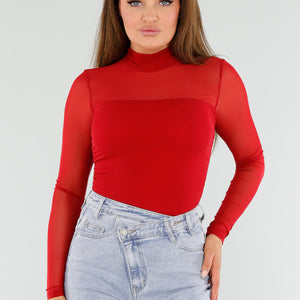 SALE30 Rode Mesh Top Met Hoge Hals