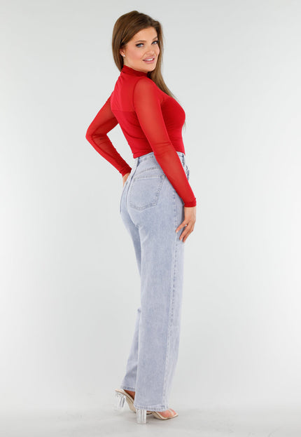 SALE30 Rode Mesh Top Met Hoge Hals