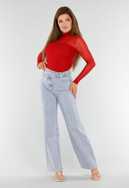 SALE30 Rode Mesh Top Met Hoge Hals