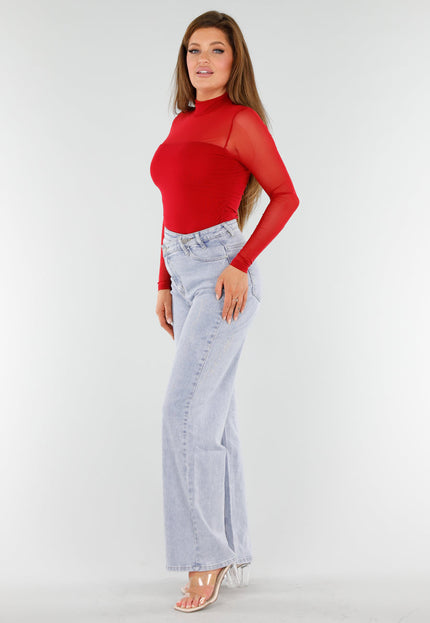 SALE30 Rode Mesh Top Met Hoge Hals